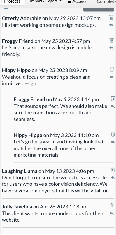 mobile project-detail-comments screenshot