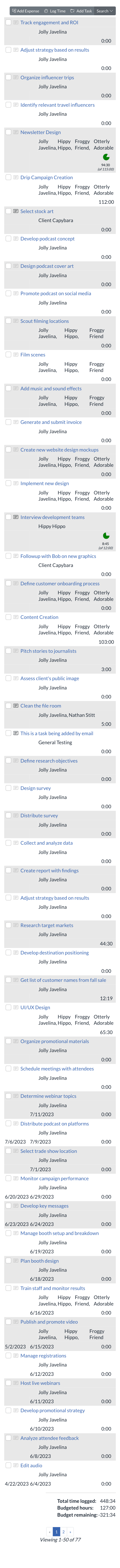 mobile tasks-listing screenshot