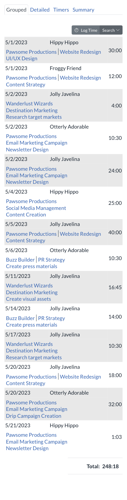 mobile time-grouped-listing screenshot