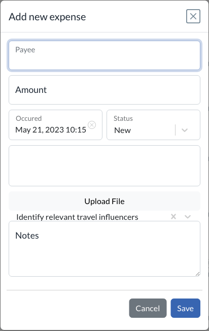 mobile expense-form screenshot