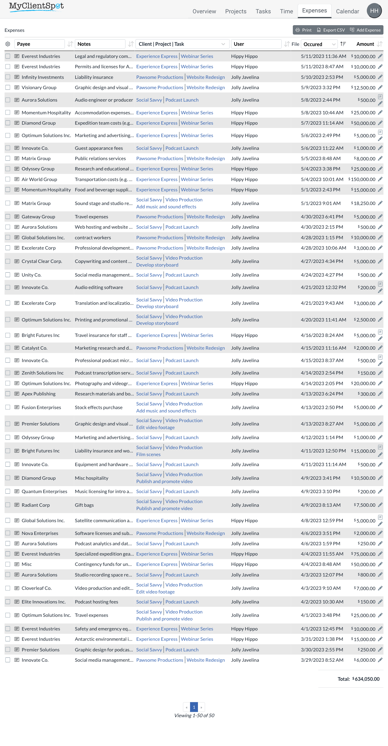 desktop screenshot of expenses-listing