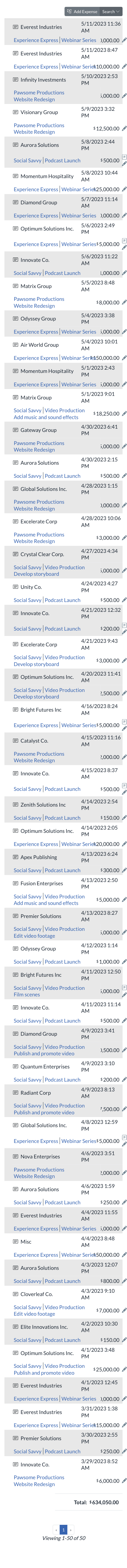 mobile screenshot of expenses-listing