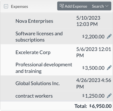 mobile project-detail-expenses screenshot